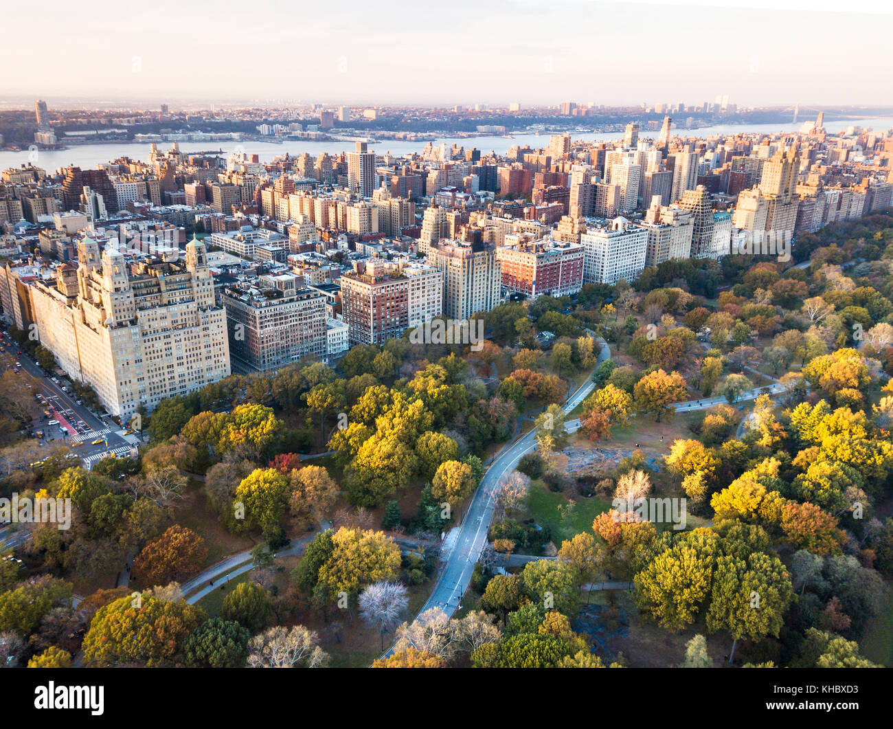 New York panorama shot from Central park, aerial view in autumn season Stock Photo