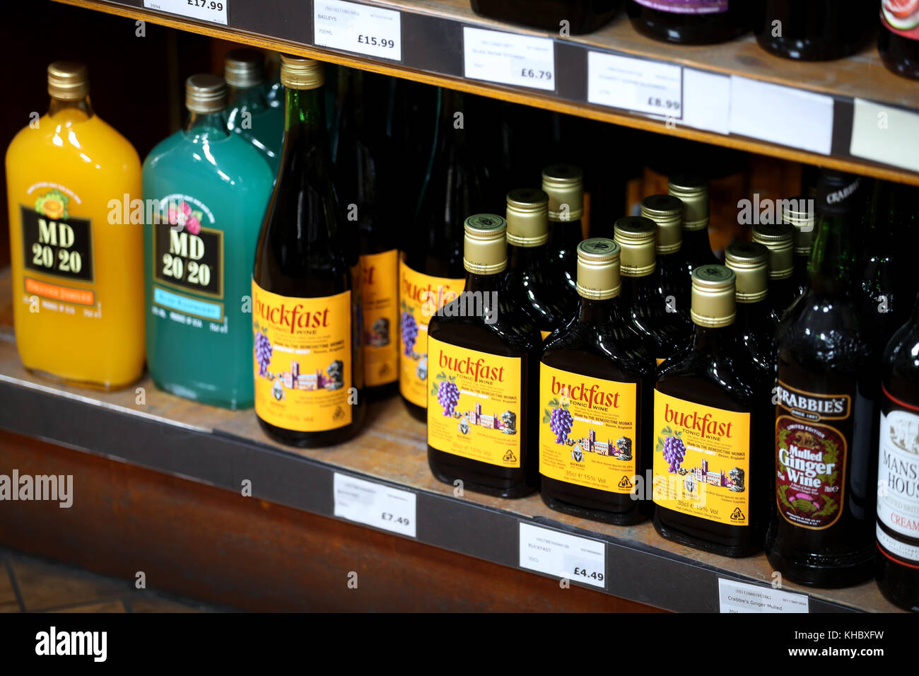 Alcohol for sale in an Edinburgh off-licence shop as Scotland will become the first country in the world to introduce minimum unit pricing for alcohol. Stock Photo