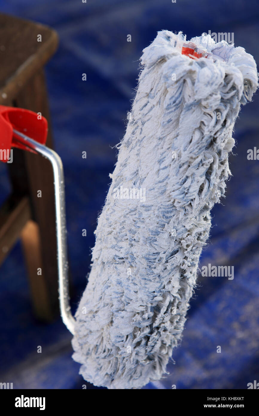 Roller paint brush with white paint Stock Photo Alamy