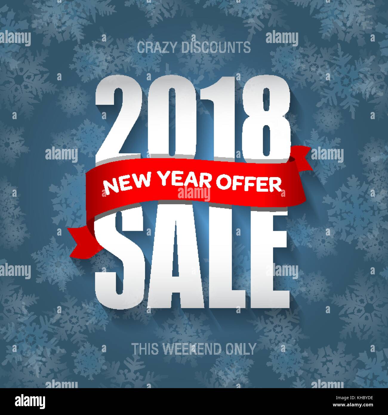 New Year 2018 sale badge, label, promo banner template. Special offer text on ribbon. Stock Vector