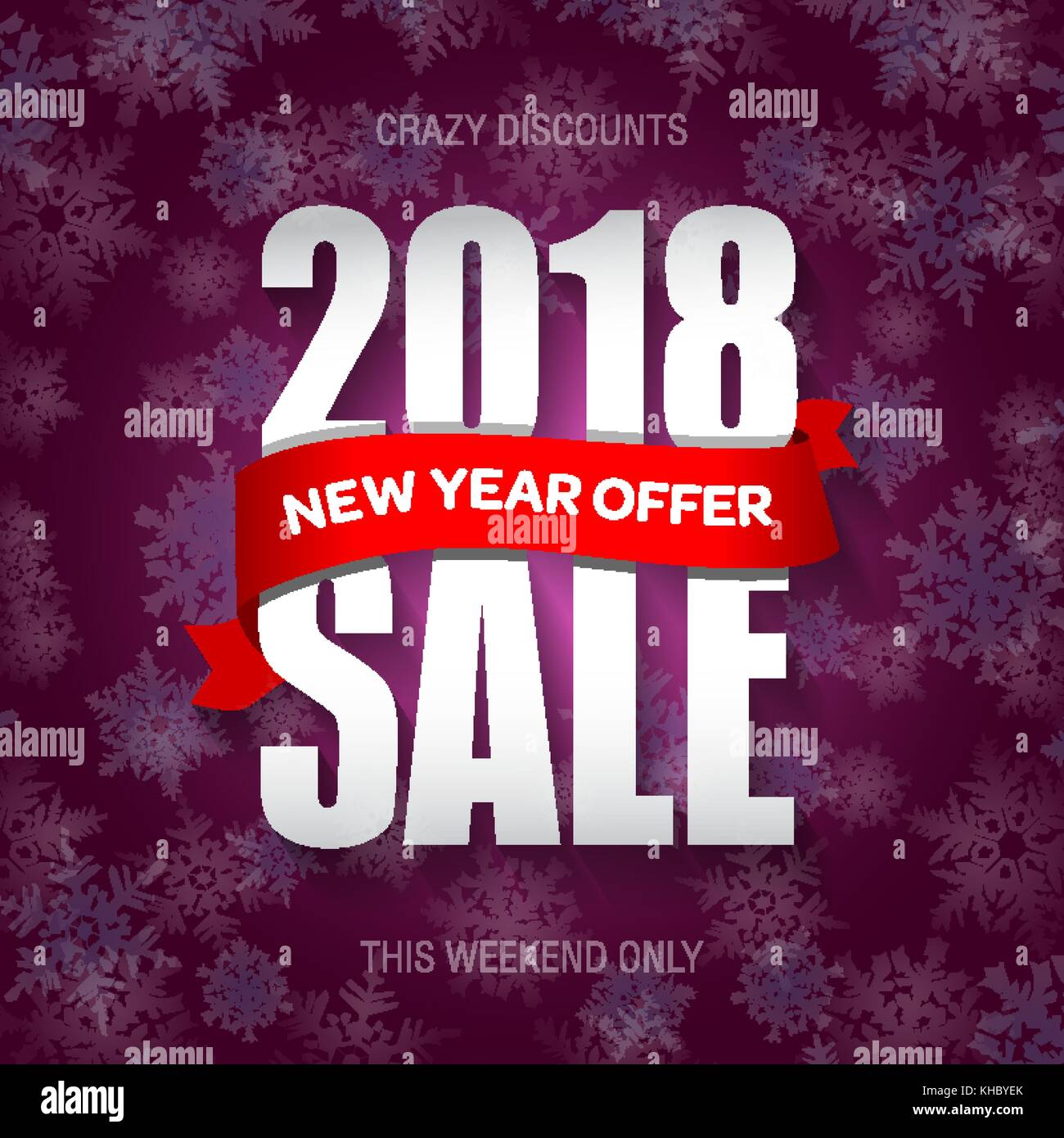 New Year 2018 sale badge, label, promo banner template. Special offer text on ribbon. Stock Vector