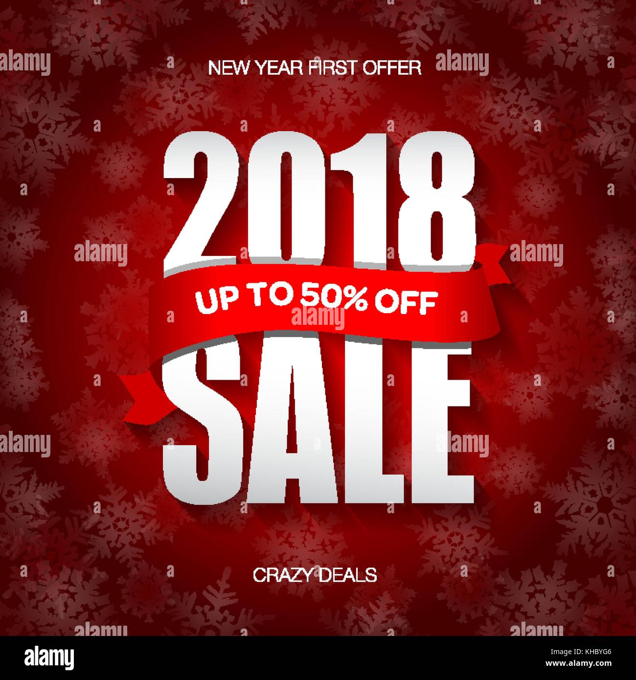 New Year 2018 sale badge, label, promo banner template. Special offer text on ribbon. Stock Vector
