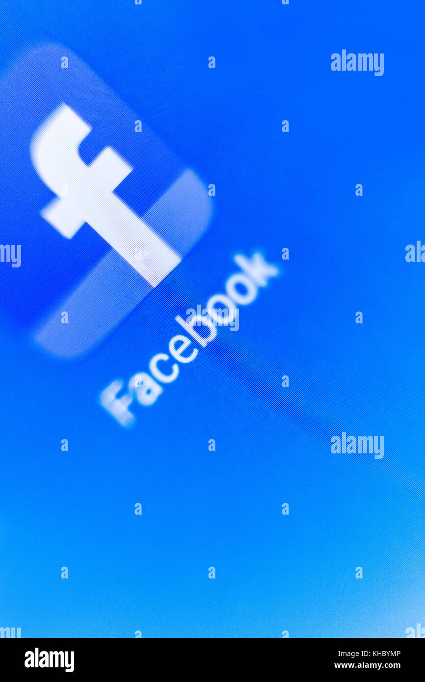 Chisinau, Moldova - July 10, 2017: Macro screen the logo of Facebook on the electronic display, Facebook is a social networking service, owned and ope Stock Photo