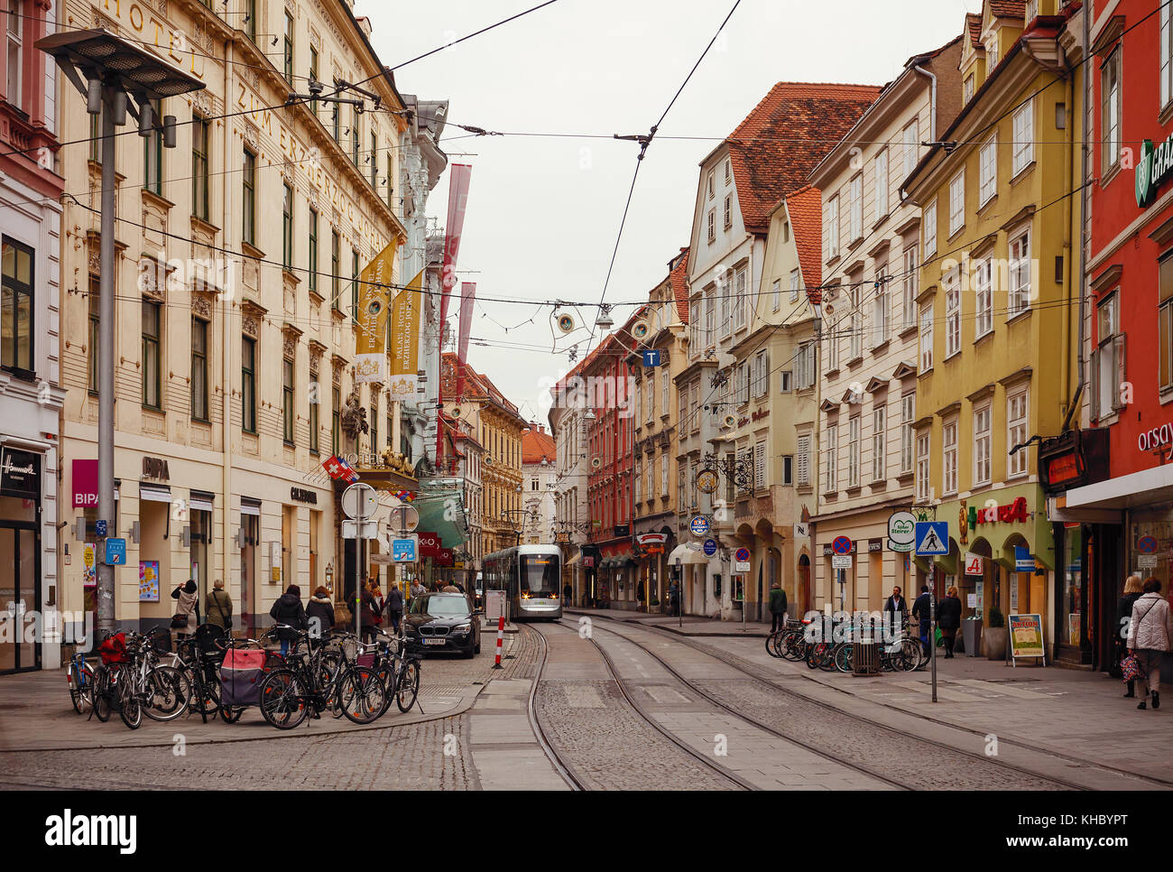 Graz, Austria - November 10, 2017: Street of Graz, architectural and ...