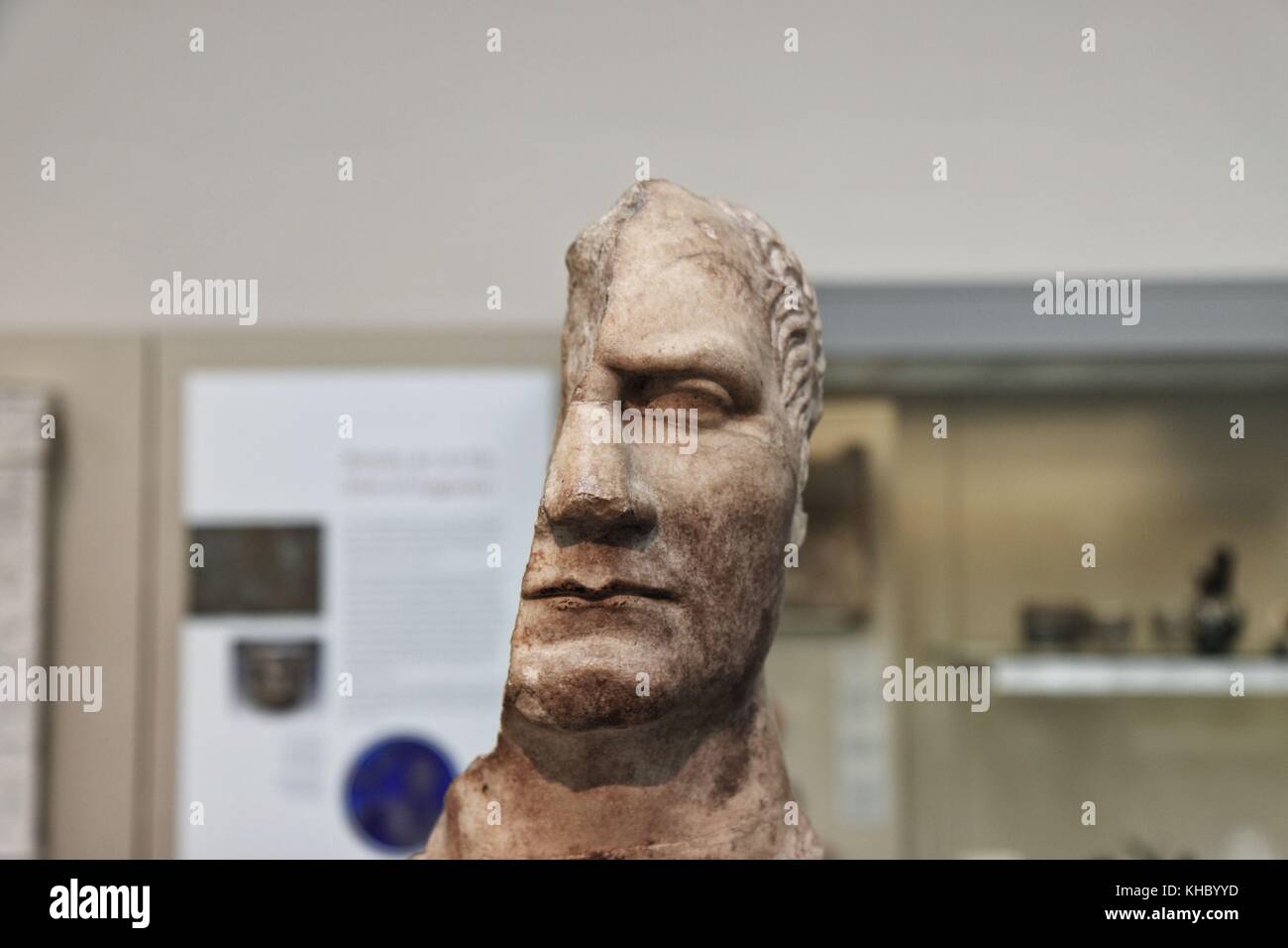 British Museum, London - 2 Aug 2008 - Disfigured sculptures of Roman Emperors: Julius Caesar 48BC Stock Photo