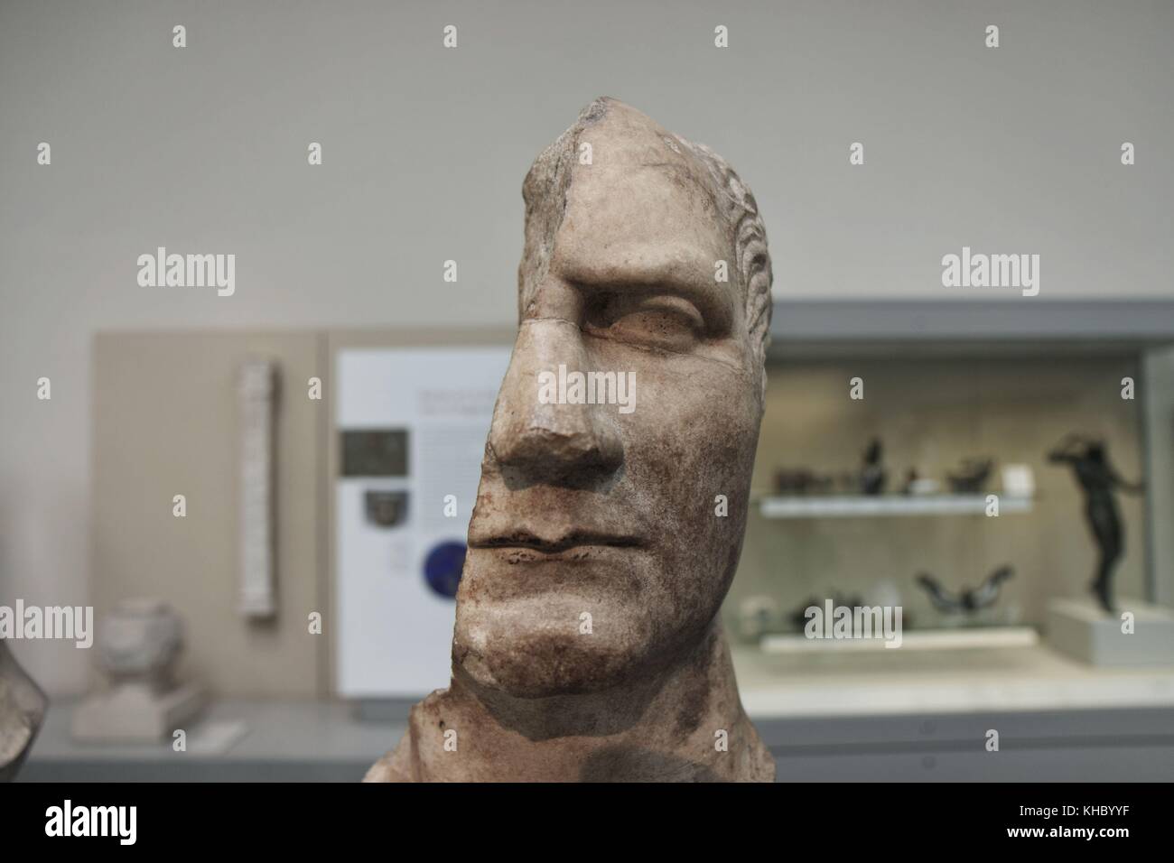 British Museum, London - 2 Aug 2008 - Disfigured sculptures of Roman Emperors: Julius Caesar 48BC Stock Photo