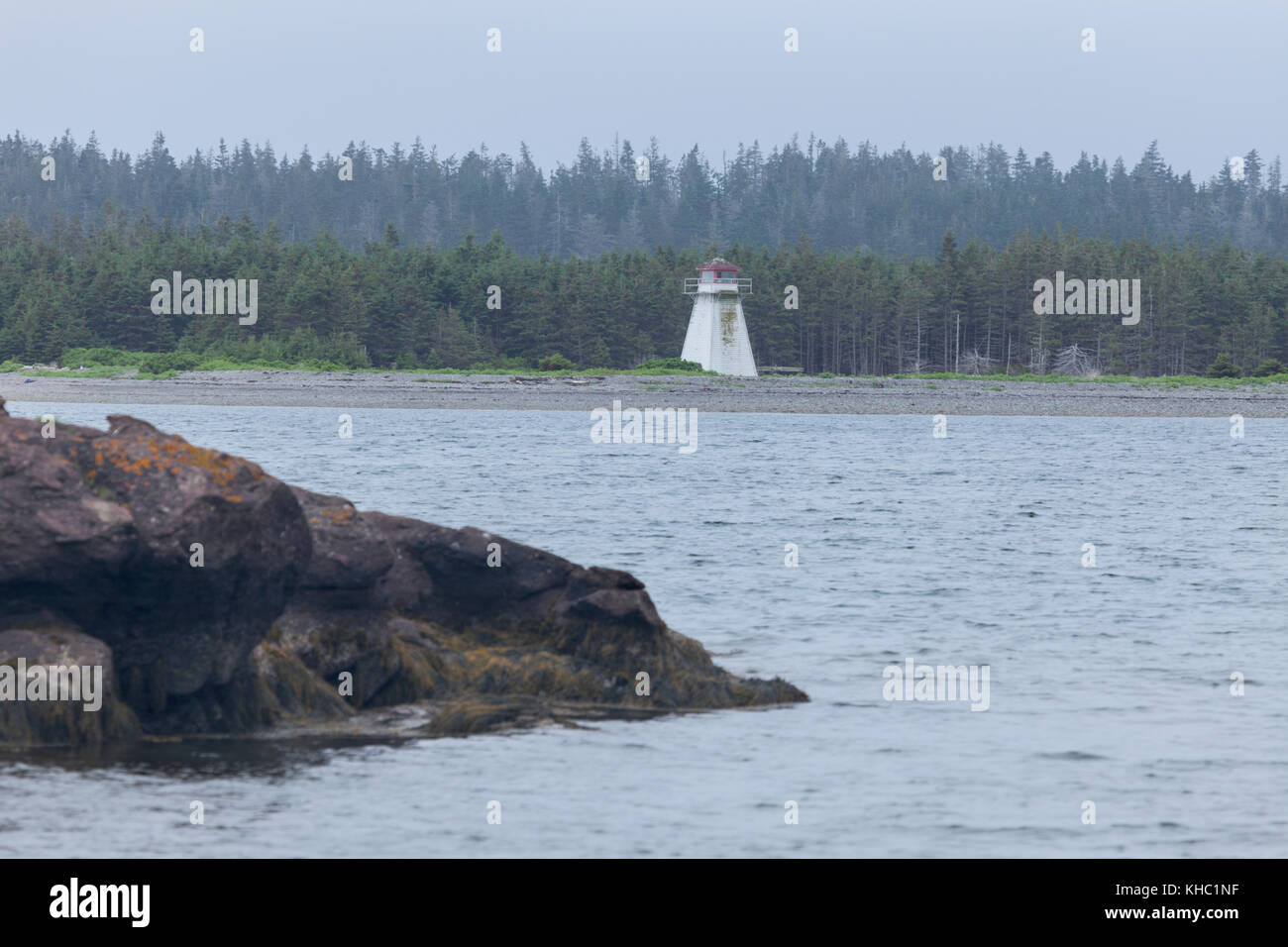 Jerseyman Island Lighthouse in Nova Scotia. Nova Scotia, Canada. Stock Photo