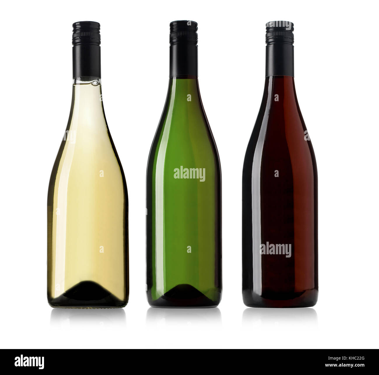 Set of white, rose, and red wine bottles. isolated on white background ...