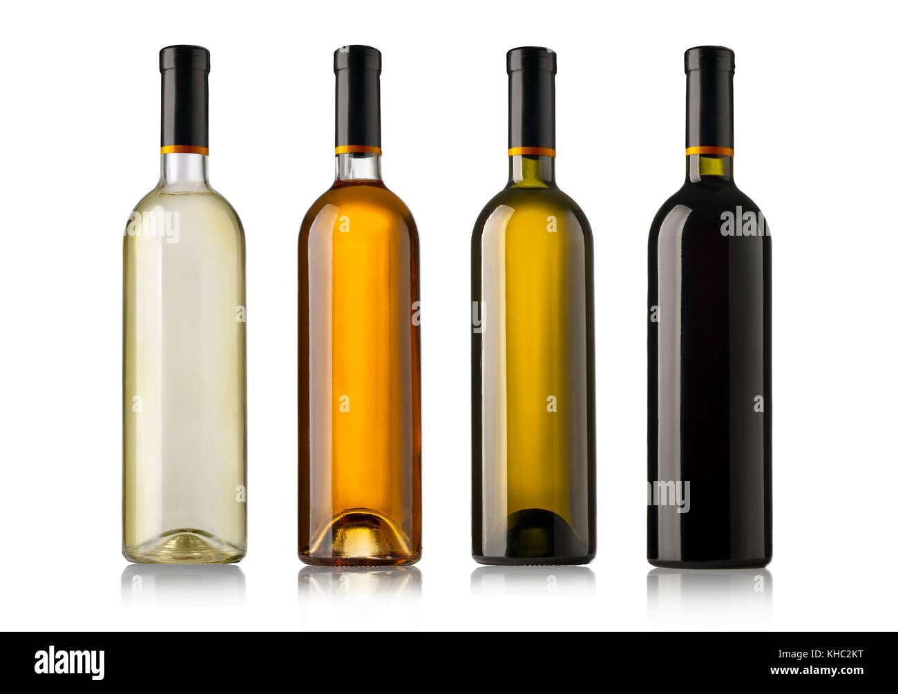 Set of white, rose, and red wine bottles. isolated on white background ...