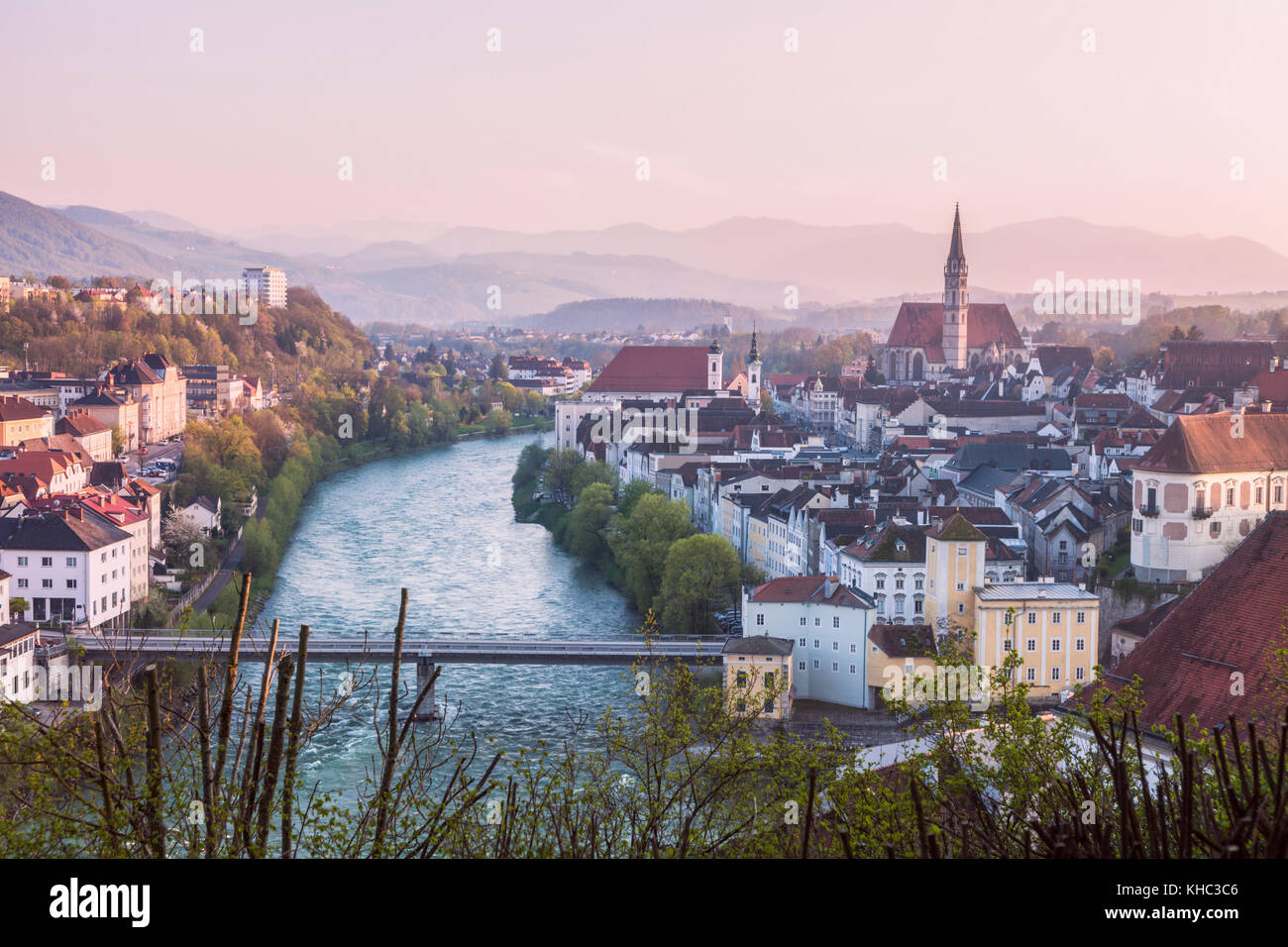 Panorama of Steyr at sunset. Steyr, Upper Austria, Austria. Stock Photo