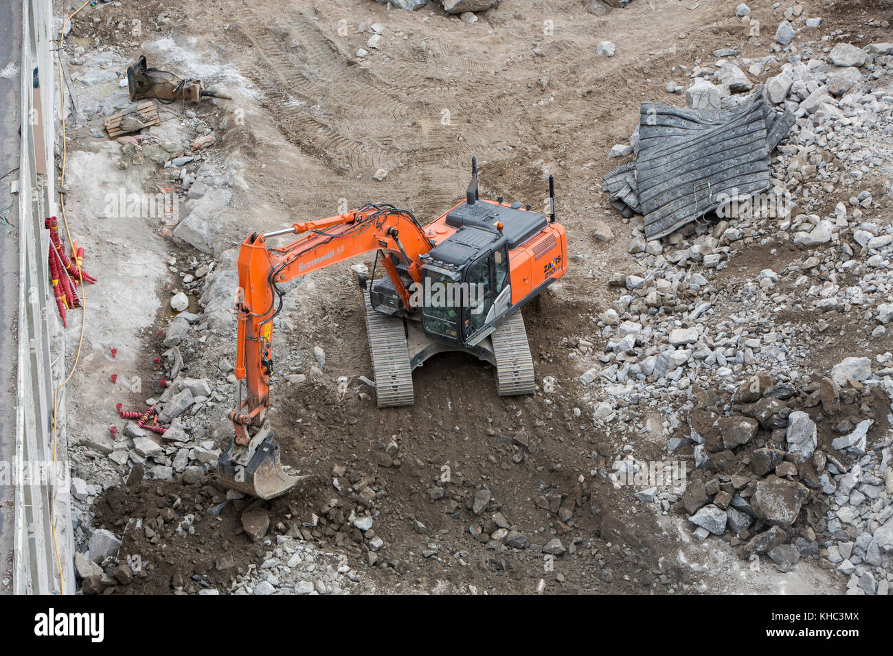 The work is currently under way to a new residential building, Solna, Sweden. Stock Photo