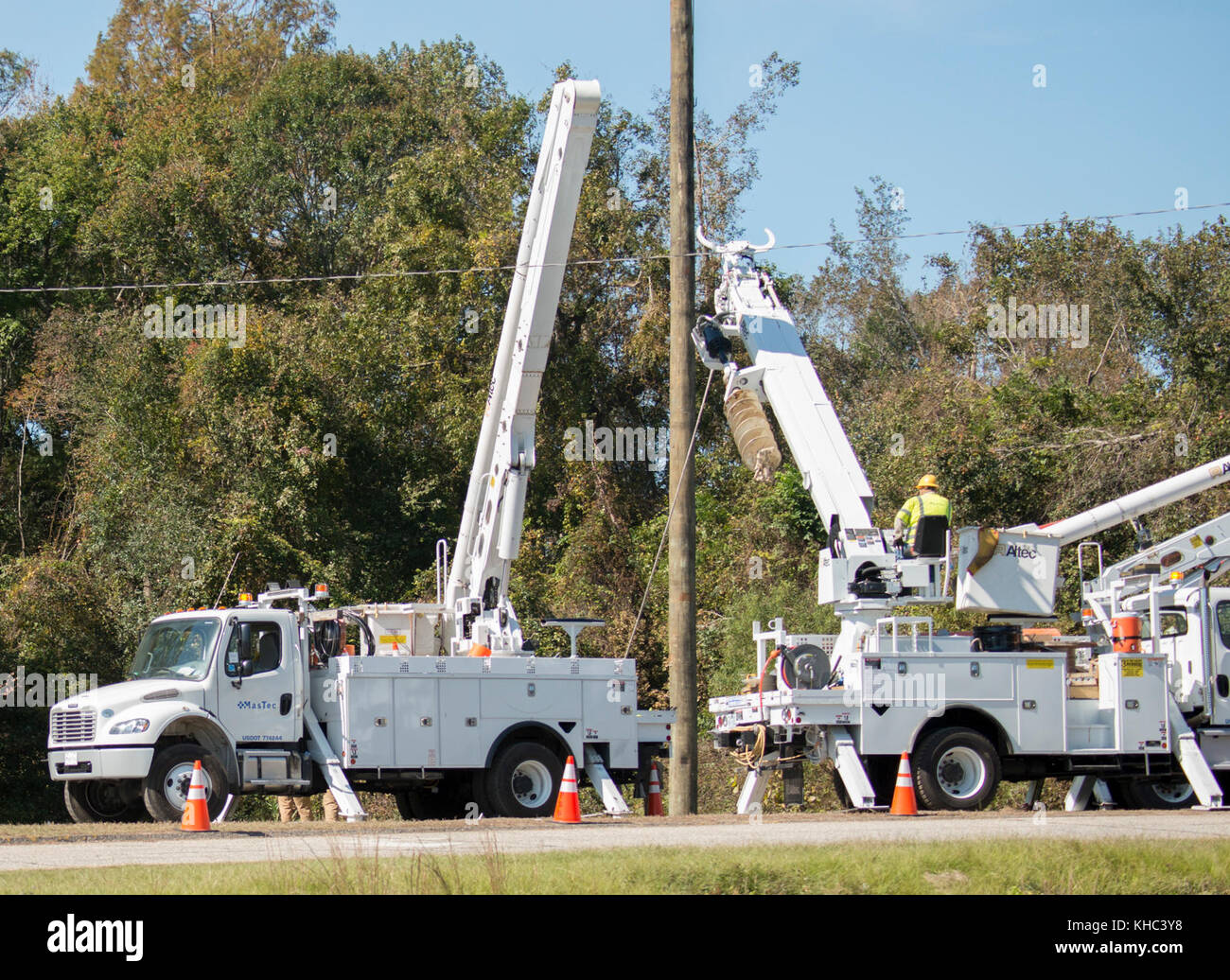 Utility workers near Lumberton, NC are out in mass to restore power, on