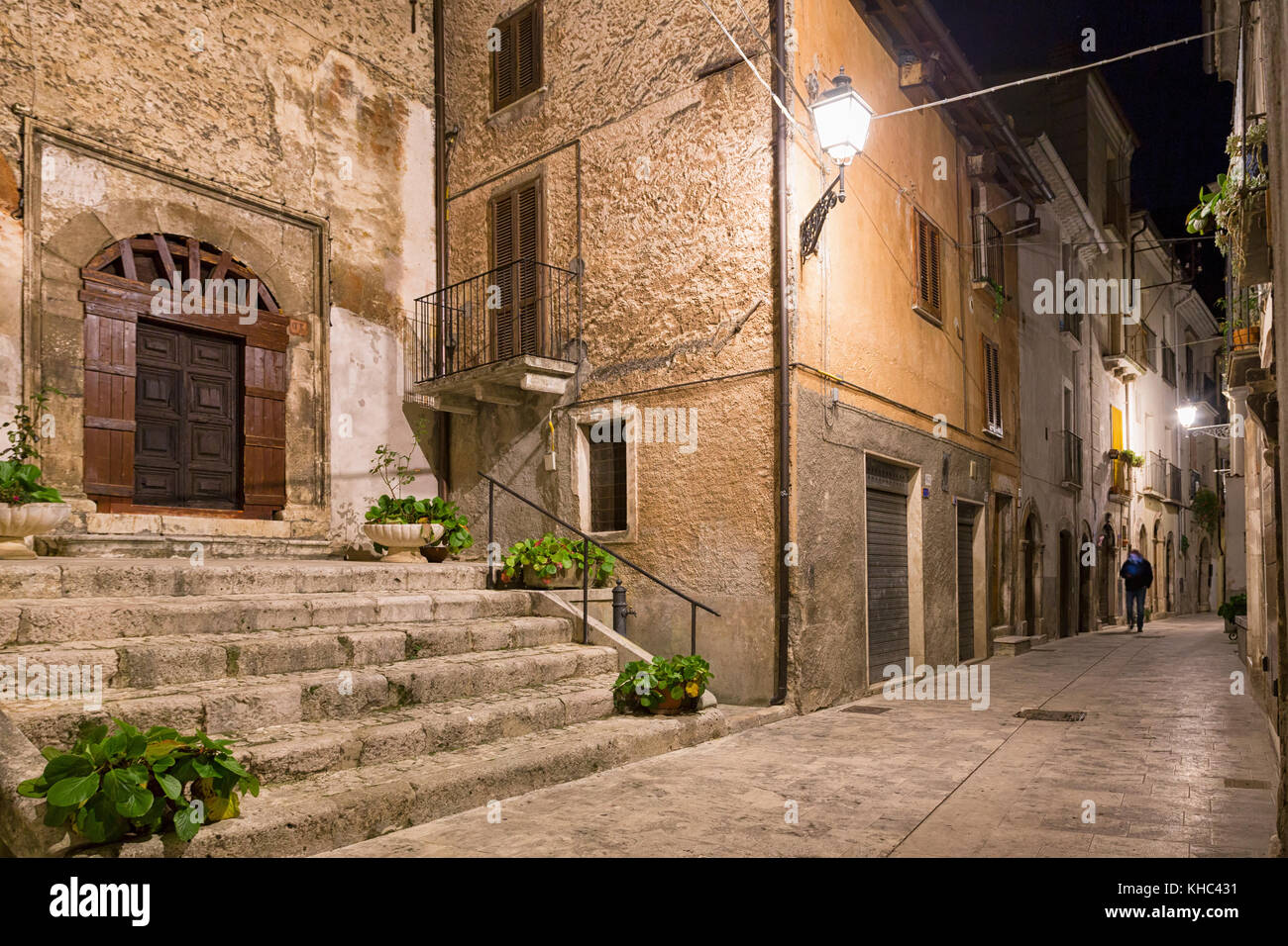 Pacentro (L'Aquila, Italy) Night landscape of the little ancient town