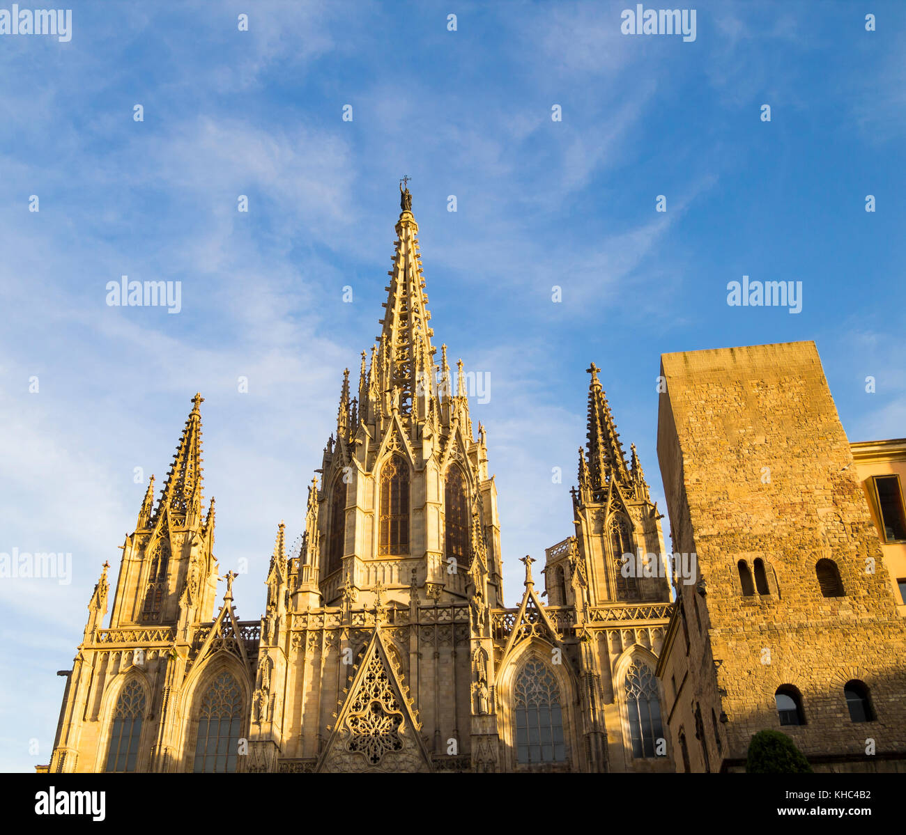 Barcelona Cathedral in the Gothic quarter of the city. Barcelona, Spain. Stock Photo