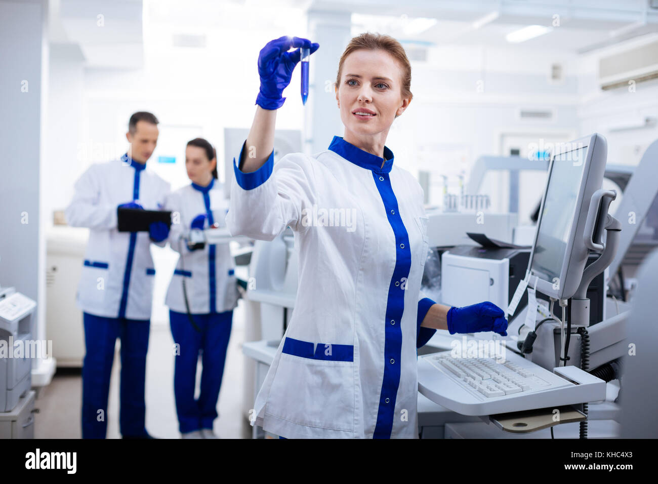 Surprised scientist is happy  with observations Stock Photo
