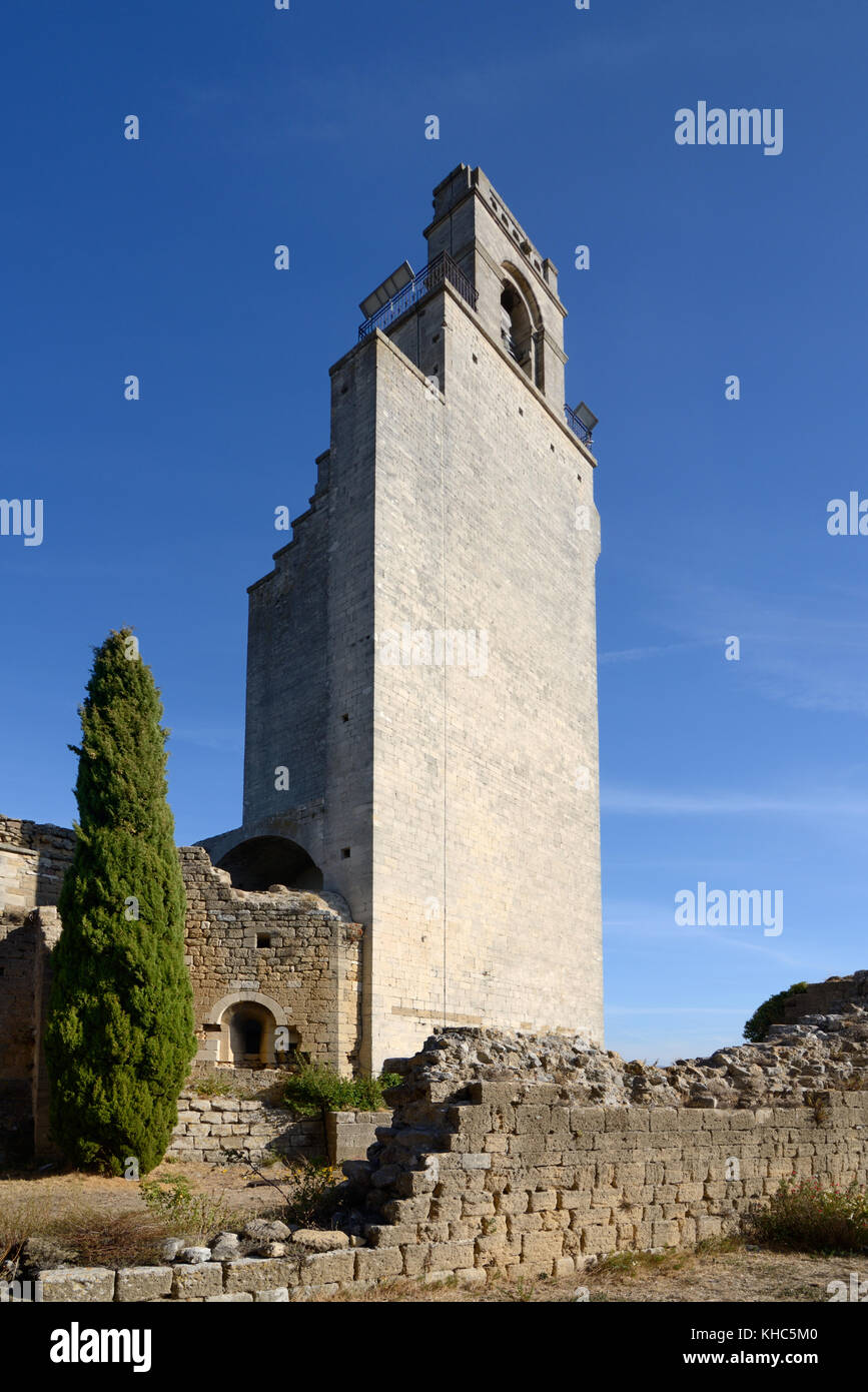 Chamaret Tower & Belfry, and Ruins of Medieval Fortress, Chateau or Château, Drôme, Drôme Provencale, France Stock Photo