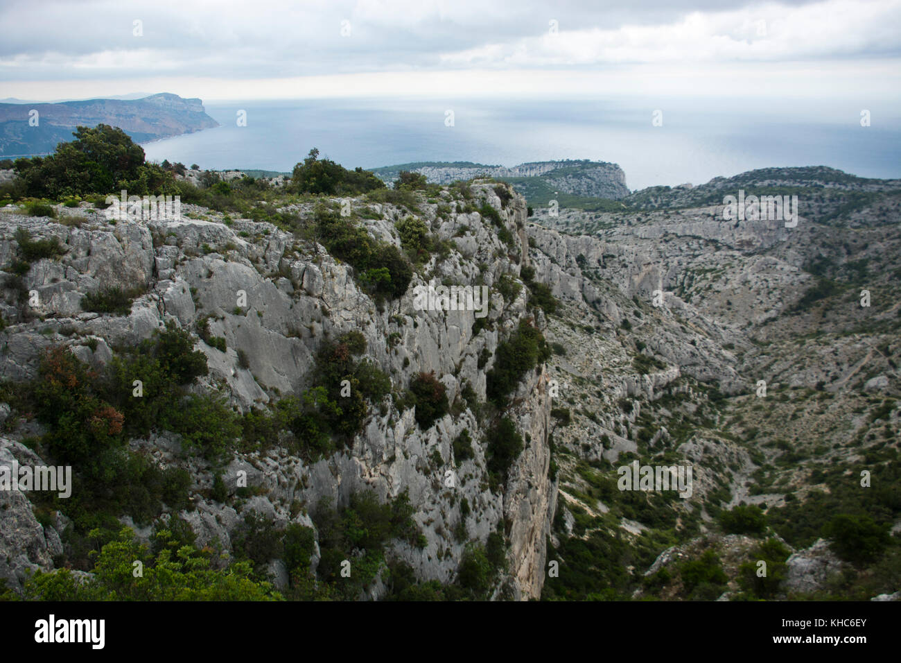 View from Cap Gros in Calanques *** Local Caption *** France, Sud, Provence, Calanques, National Park, cliffs, rocks, view, Cap Gros, sea, Mediterrane Stock Photo