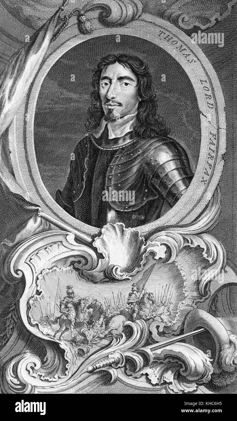 Engraved portrait of Lord Thomas Fairfax, general and Parliamentary commander-in-chief during the English Civil War, 1738. From the New York Public Library. Stock Photo