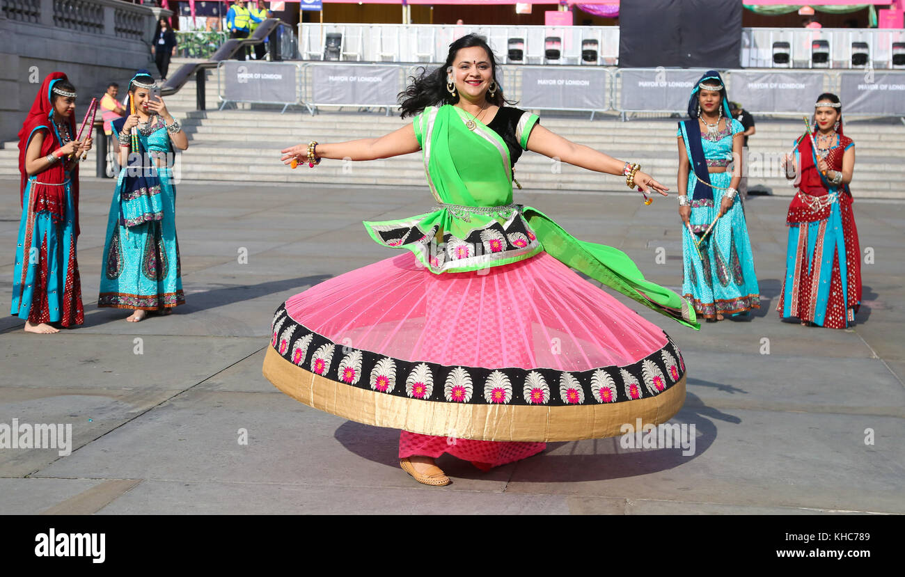 Thousand of Hindus, Sikhs, Jains and people from all communities attend Diwali in London - the colourful festival of light, in Trafalgar Square. Diwali in London is celebrated each year with a free concert of traditional religious and contemporary Asian music and dance.  Featuring: Atmosphere Where: London, United Kingdom When: 15 Oct 2017 Credit: WENN.com Stock Photo