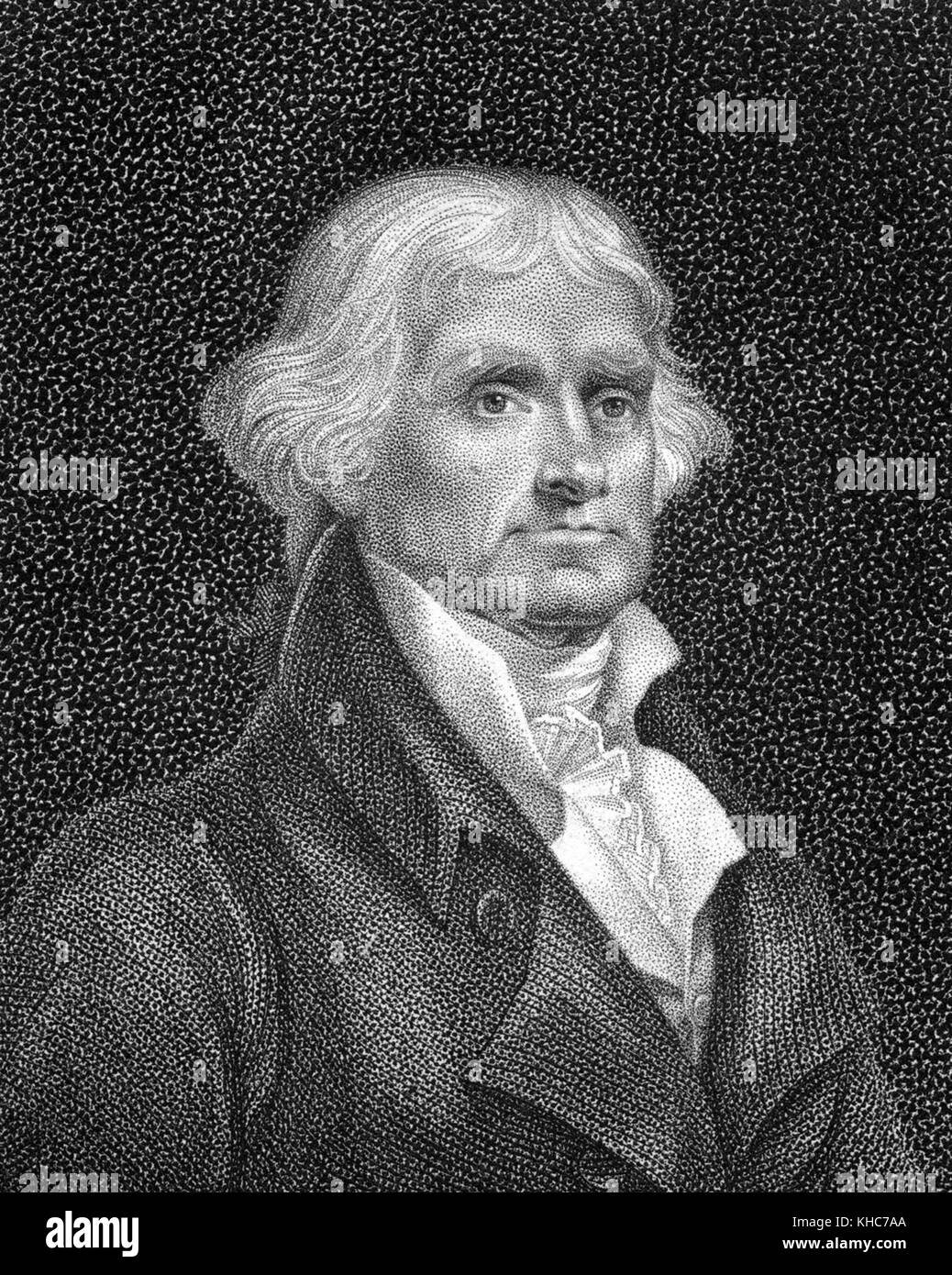 Engraved half length portrait of Thomas Jefferson, 1825. From the New York Public Library. Stock Photo