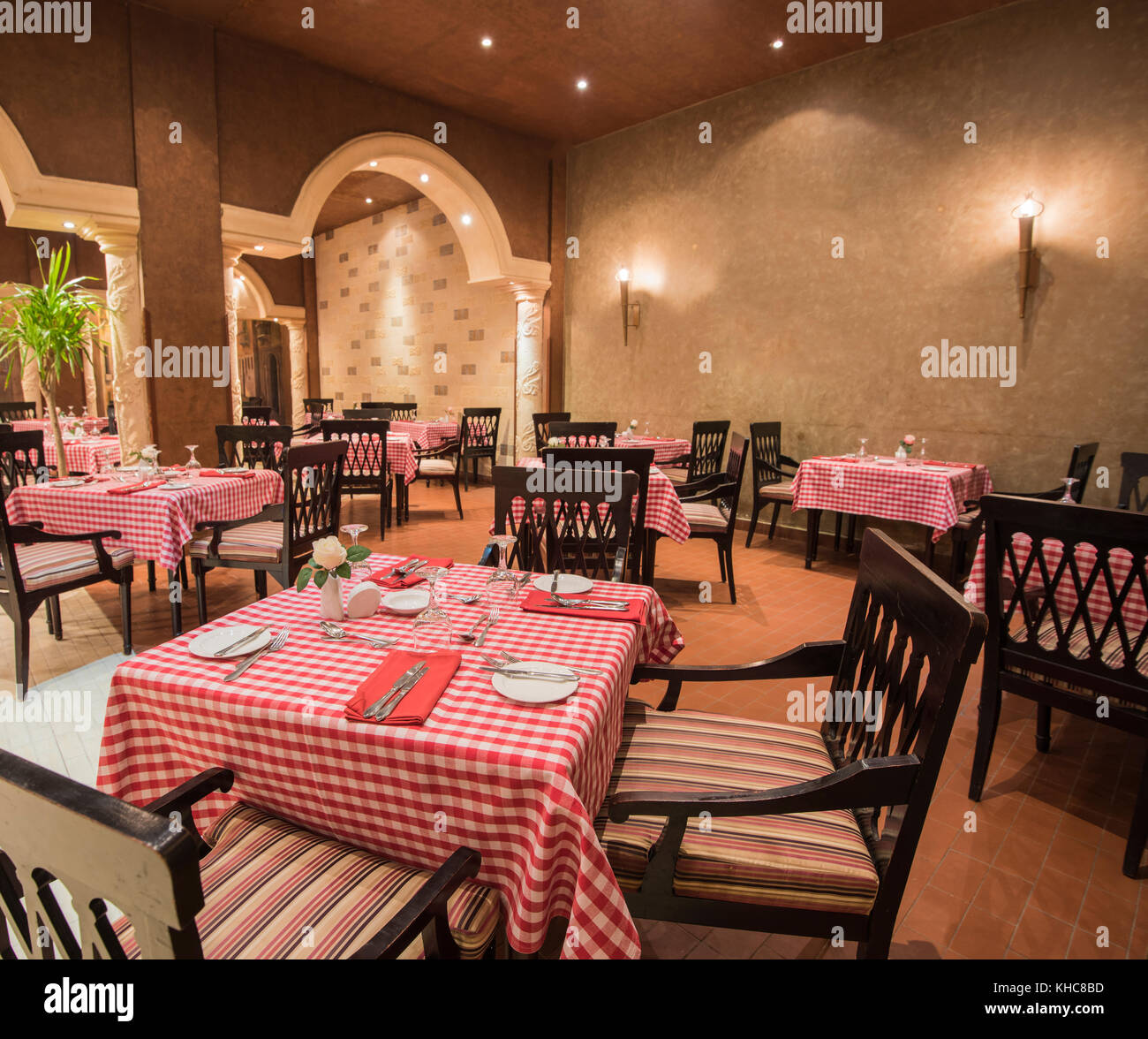 Interior design of a luxury hotel restaurant dining area with ornate ...