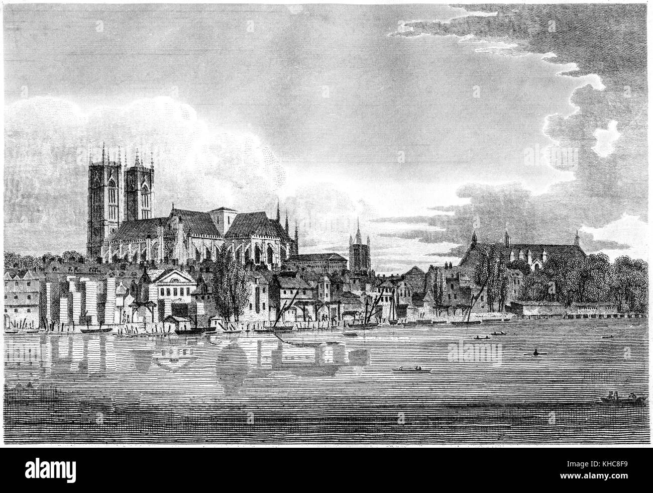 An engraving of Westminster from Lambeth scanned at high resolution