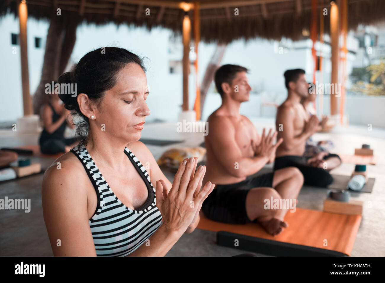 Yoga group retreat Puerto Vallarta - Mismaloya, Mexico Stock Photo