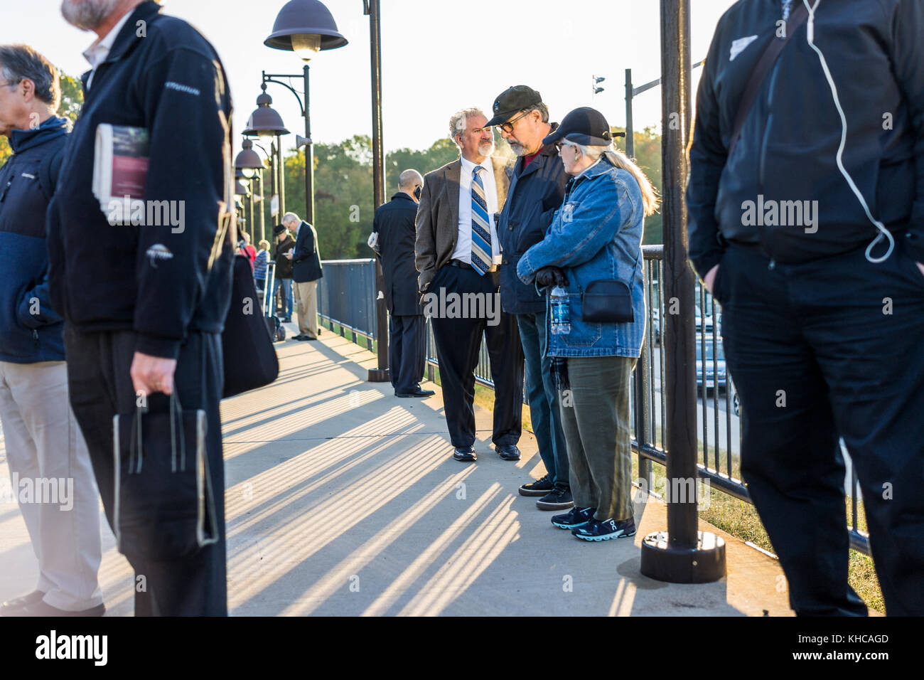 Burke, USA October 27, 2017 Many people waiting on platform for VRE