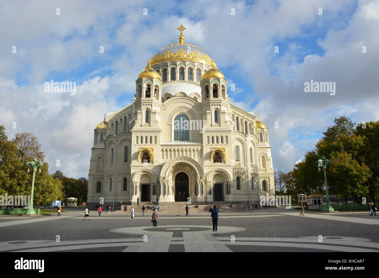 Orthodox cathedral of St. Nicholas in town Kronshtadt, Russia. Second name of cathedral is 'Sea cathedral' Stock Photo