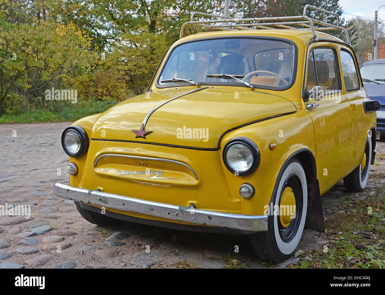 SAINT-PETERSBURG, RUSSIA - 04 OCTOBER. Yellow ZAZ-965 Zaporozhets- the legend car of the USSR Stock Photo