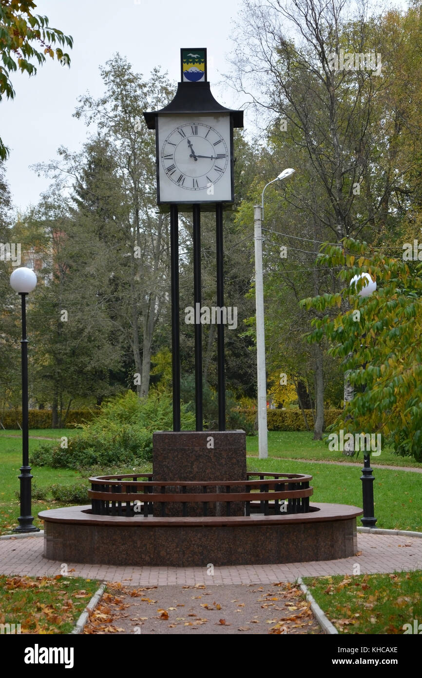 ZELENOGORSK, RUSSIA- OCTOBER 07: Clocks at the Zelenogorsk on October 07, 2014. Zelenogorsk is one of the most popular resorts near Saint-Petersburg Stock Photo