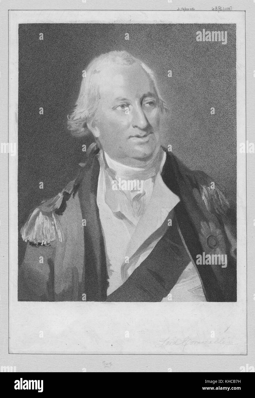 Portrait of Lord Charles Cornwallis, one of the leading British generals in the American War of Independence, 1900. From the New York Public Library. Stock Photo