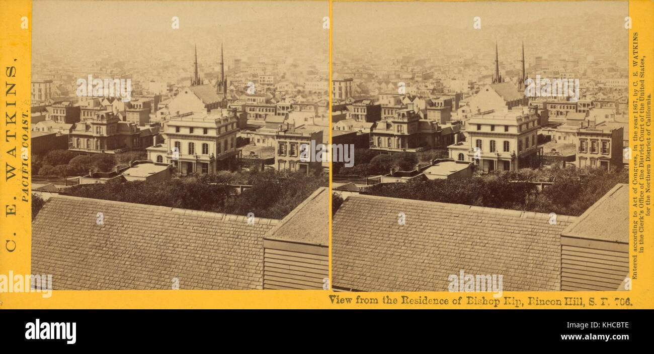 View from the Residence of Bishop Kip, Rincon Hill, San Francisco, 1867. From the New York Public Library. Stock Photo
