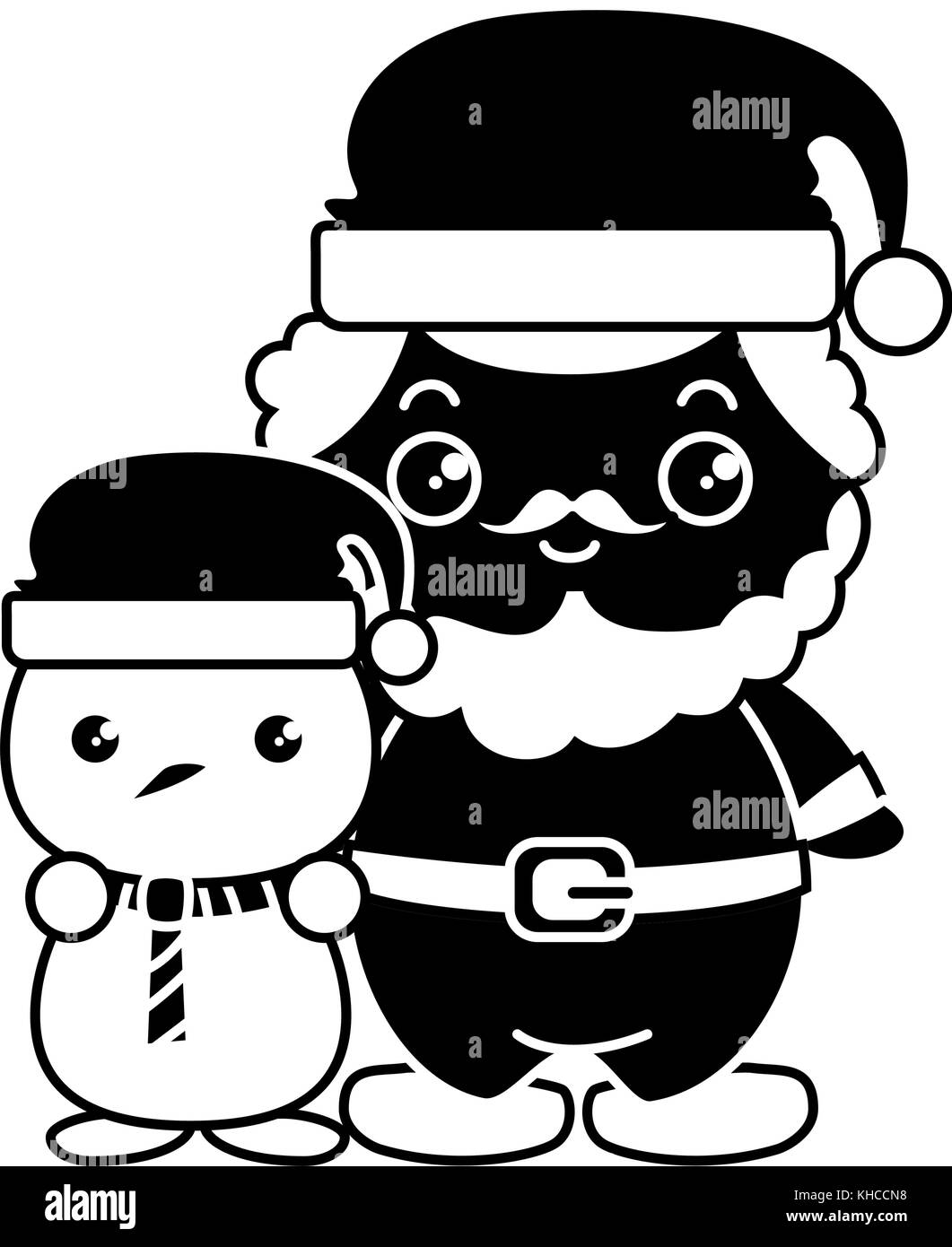 cute santa claus with snowman kawaii characters vector illustration ...
