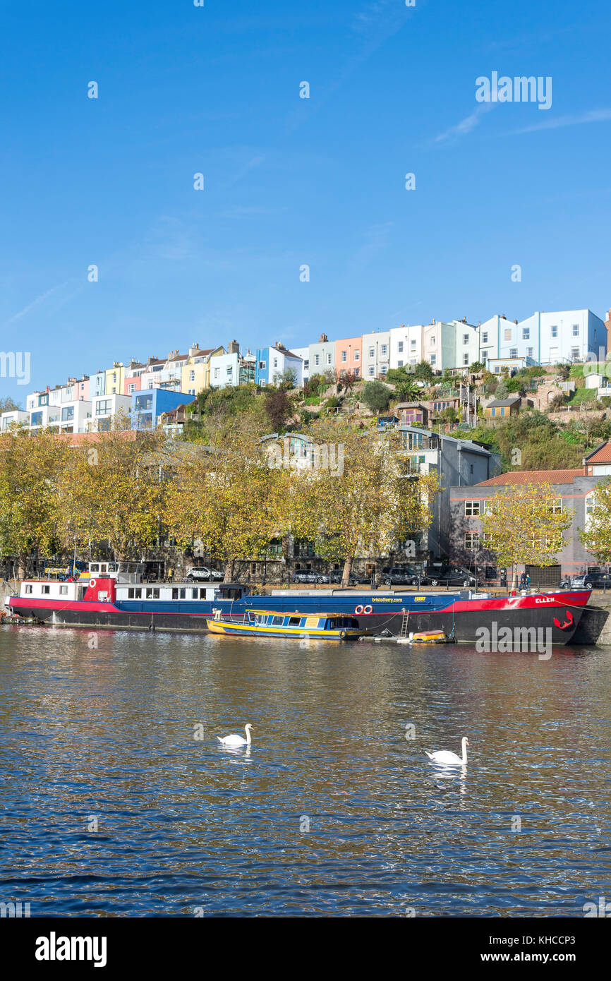 Ferry boats on riverside, Floating Harbour, Clifton Wood, Bristol, England, United Kingdom Stock Photo