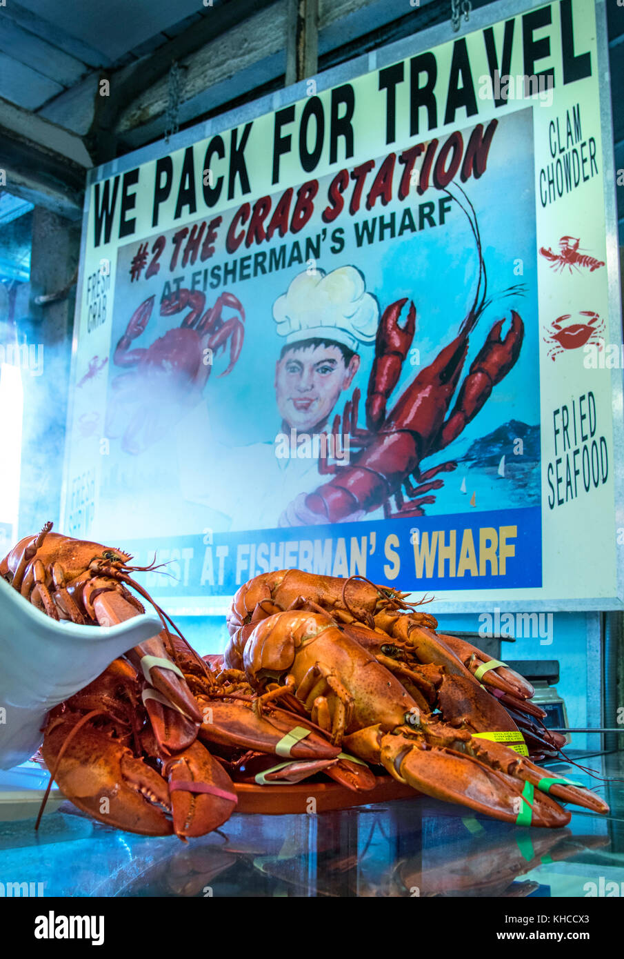 FISHERMANS WHARF Freshly cooked lobsters for sale at Fisherman's Wharf
