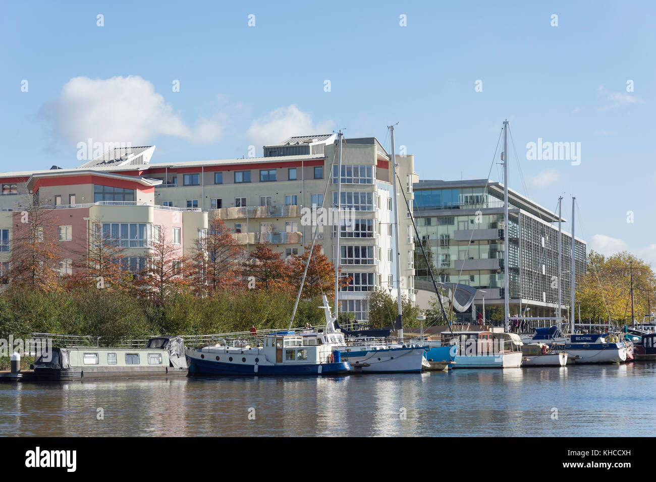 Modern riverside apartment and office buildings, Hannover Quay, Floating Harbour, Harbourside, Bristol, England, United Kingdom Stock Photo
