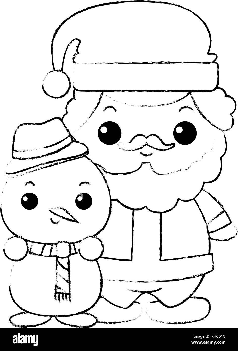 cute santa claus with snowman kawaii characters vector illustration ...