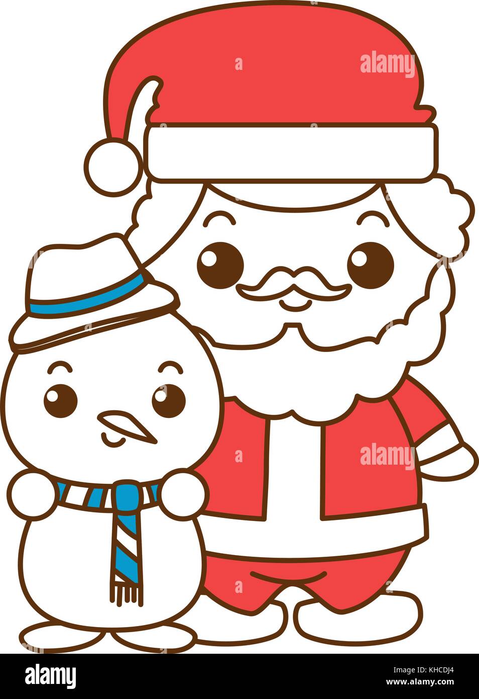 cute santa claus with snowman kawaii characters vector illustration ...