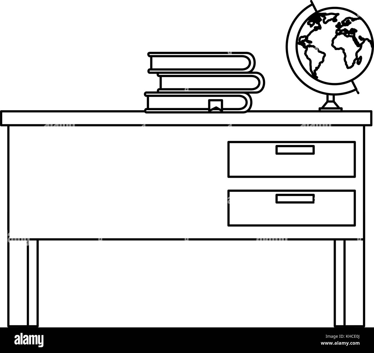 Teacher Desk With Books And Planet Vector Illustration Design