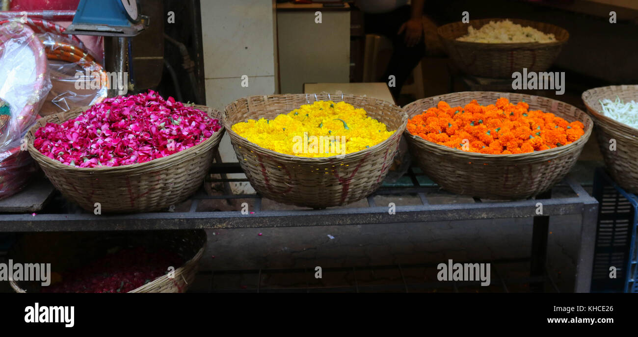 Flowers on sale for a festival in India Stock Photo
