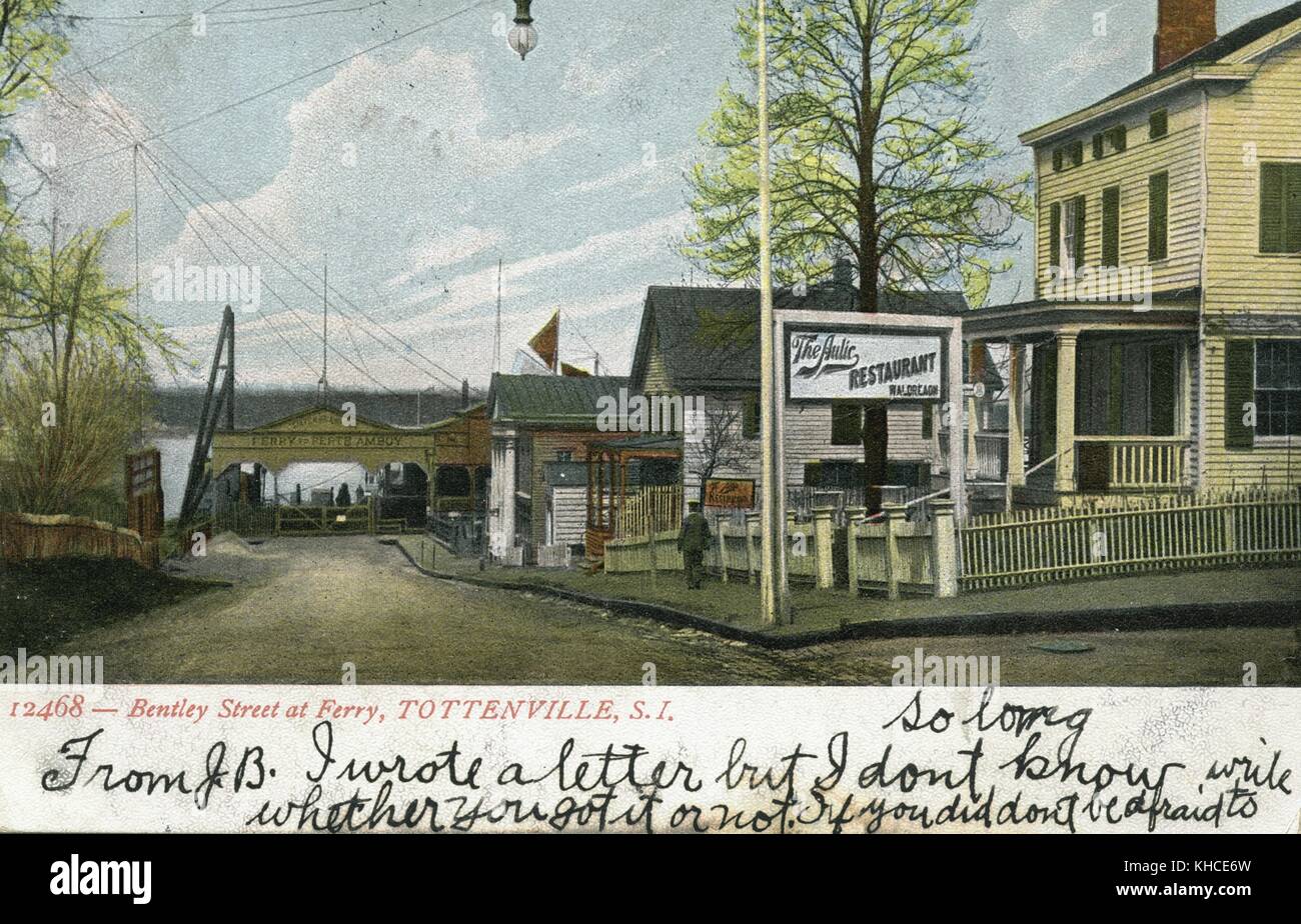 Hand colored postcard with view of ferry gate to New Jersey and