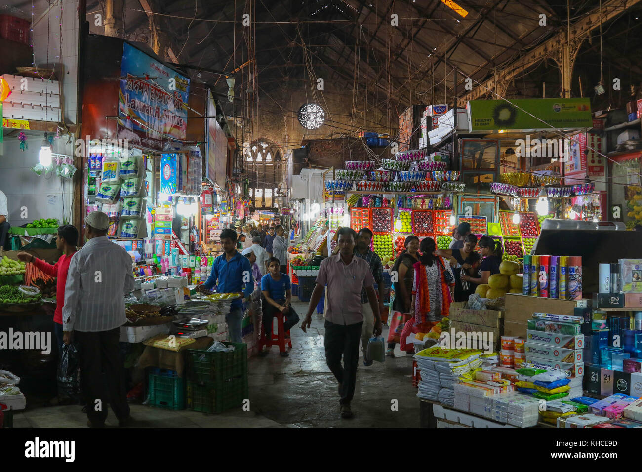 Interior photograph of Mahatma Jyotiba Phule Market, Mumbai, India Stock Photo