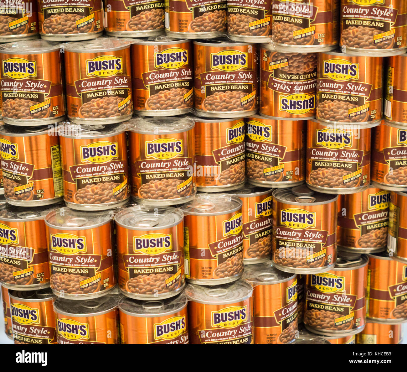 A display of Bush's brand baked bean cans in New York on Tuesday