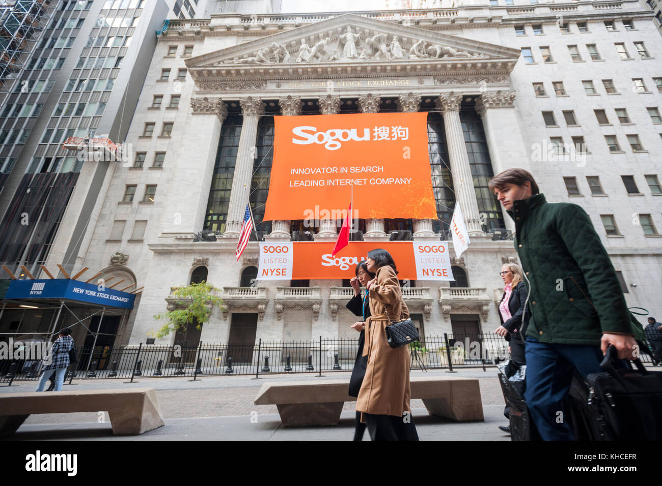 The New York Stock Exchange is decorated for the first day of trading for the Sogou IPO on Thursday, November 9, 2017. Sogou runs China’s second largest search engine. (© Richard B. Levine) Stock Photo