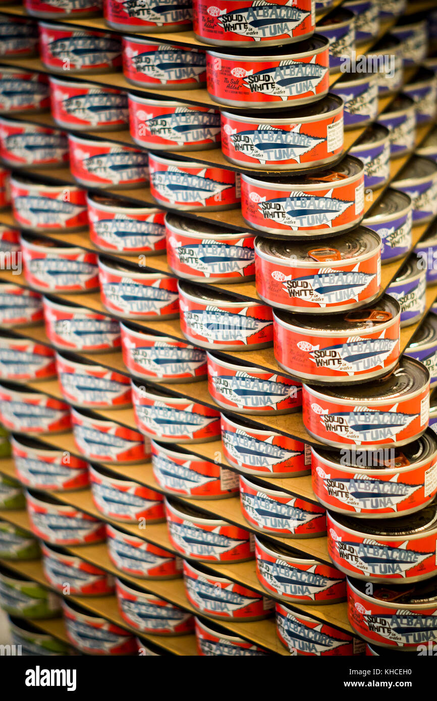 A display of Trader Joe's brand canned albacore tuna in New York on