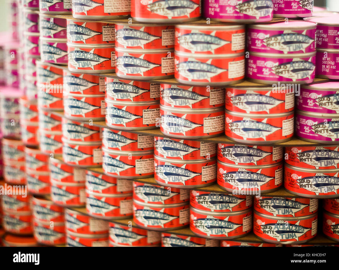 A display of Trader Joe's brand canned albacore tuna in New York on