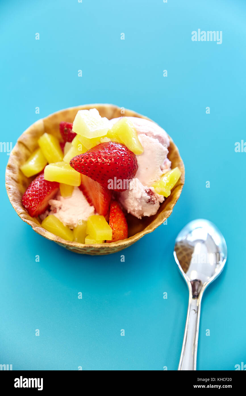 Fruit Topping on Fresh Ice Cream Stock Photo Alamy
