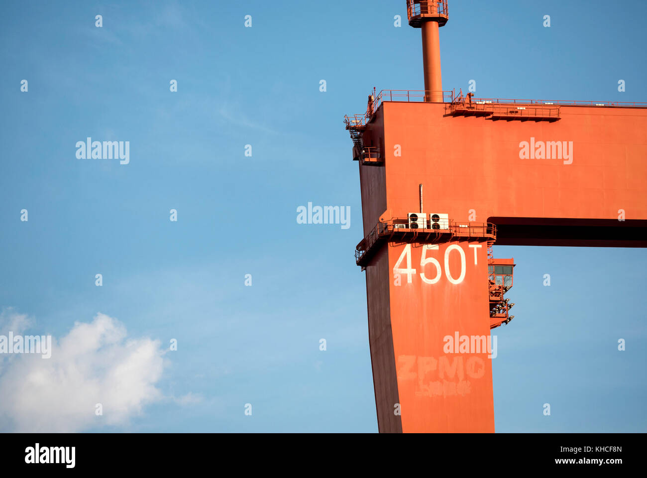 Detailed view of heavy duty lifting dock cranes in dockyard. Camranh ...