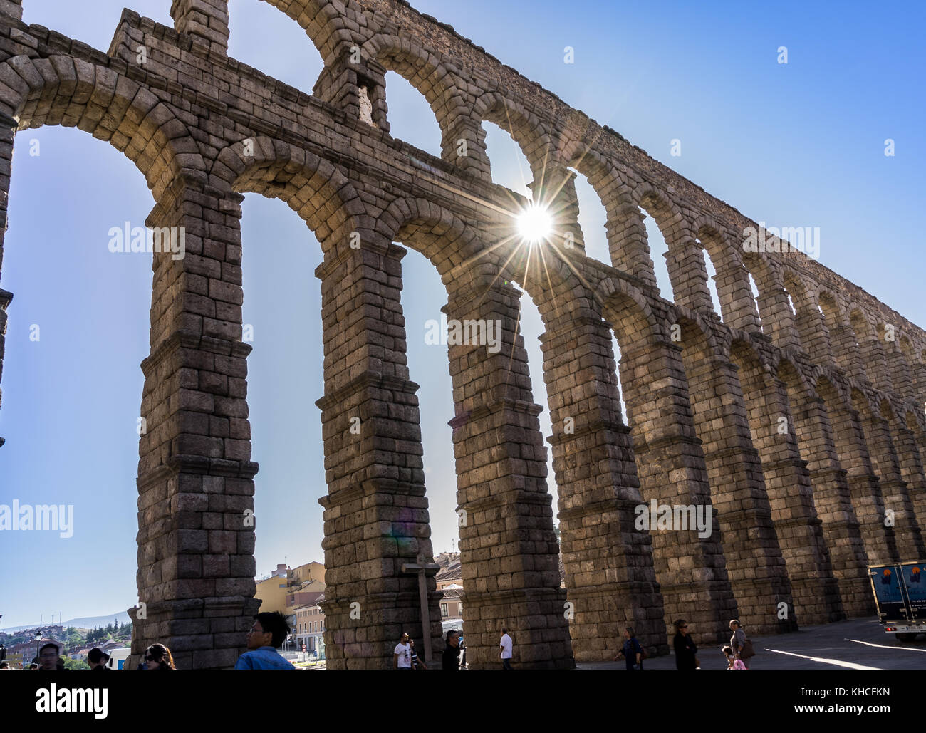 SEGOVIA, SPAIN - SEPTEMBER 2, 2017: The ancient Roman aqueduct  in Segovia Spain. Stock Photo